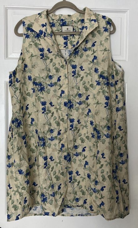 Ateesa Dresses & Skirts - Tuckernuck Shirt Dress XL Linen Cotton Floral Bellflower Bloom Sleeveless Pocket